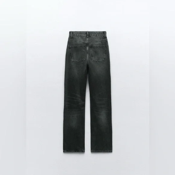 ZARA black high rise denim relaxed fit straight leg jeans EUC size‎ 0 - Picture 7 of 11